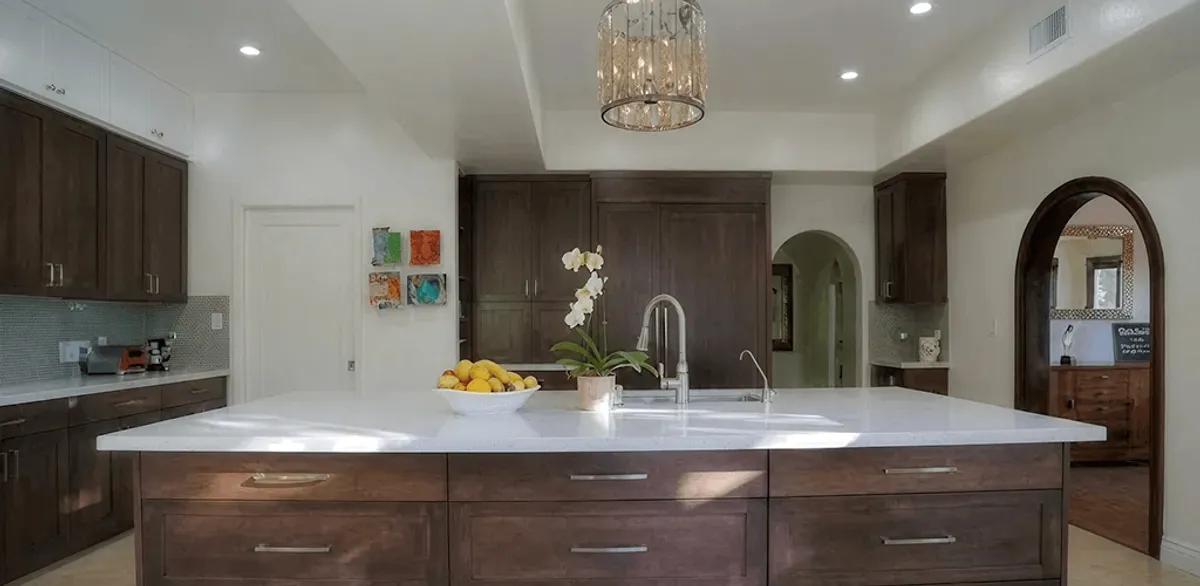 Cabinet refacing project with updated kitchen cabinets and island in Indianapolis, IN